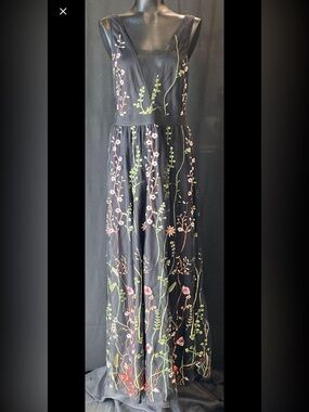 LUXEDO Sheer Black Floral Embroidered Maxi Dress